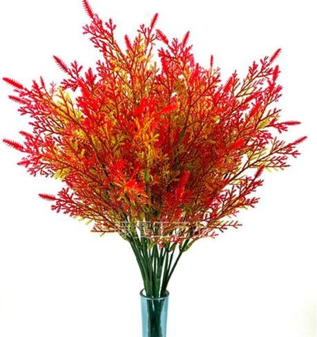 8PCS Artificial Pine Branches Fake Cedar Plants Faux Pinetree Stems, Artificial Outdoor Flowers, Greenery Shrubs for Indoor Outdoor Home Decor for Holiday Season (Red) in Saudi Arabia