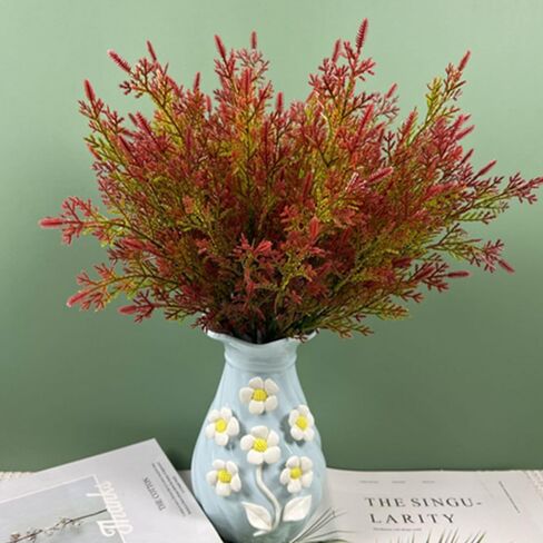 8PCS Artificial Pine Branches Fake Cedar Plants Faux Pinetree Stems, Artificial Outdoor Flowers, Greenery Shrubs for Indoor Outdoor Home Decor for Holiday Season (Red) in Saudi Arabia