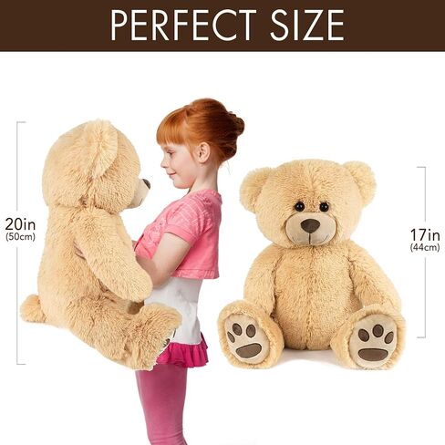 LotFancy Teddy Bear Stuffed Animals, 20 inch Soft Cuddly Stuffed Plush Bear, Cute Stuffed Animals Toy with Footprints, Gifts for Kids Toddlers on Baby Shower, Christmas Valentine's Day, Light Brown in Saudi Arabia