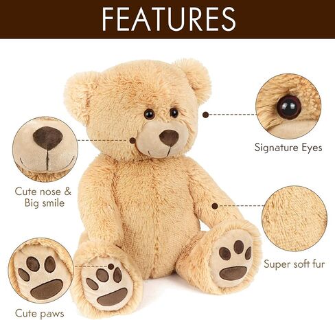 LotFancy Teddy Bear Stuffed Animals, 20 inch Soft Cuddly Stuffed Plush Bear, Cute Stuffed Animals Toy with Footprints, Gifts for Kids Toddlers on Baby Shower, Christmas Valentine's Day, Light Brown in Saudi Arabia