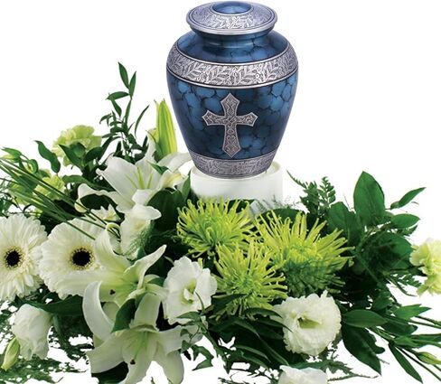 Elite Cross Cloud Cremation Urn - Large Adult Urn - Urn for Ashes - Handcrafted Affordable Urn for Human Ashes with Velvet Bag (Blue Cross) in Saudi Arabia