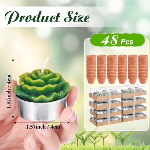48 Pcs Succulent Cactus Tealight Candles Baby Shower Plant Candles Bridal Shower Cactus Candles Novelty Handmade Tealight Terrarium Plant Candles for Party Favor Fiesta Birthday Wedding Home Decor in Saudi Arabia
