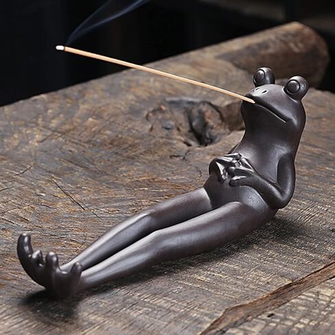 حامل عصا البخور من كاي، مخروط مبخرة سيراميك مصنوع يدويًا على شكل ضفدع لطيف مع عصي بخور من خشب الصندل، زينة ضفدع للتأمل/اليوغا/العلاج العطري/ديكور مكتب غرفة المعيشة المنزلية in Kuwait