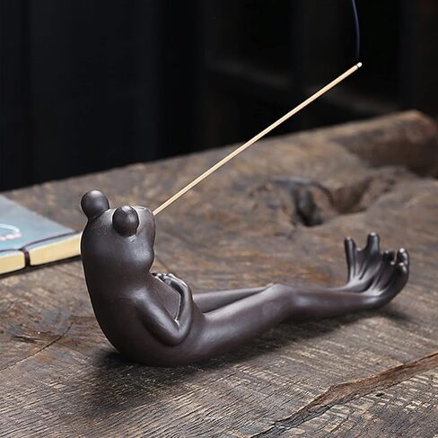 حامل عصا البخور من كاي، مخروط مبخرة سيراميك مصنوع يدويًا على شكل ضفدع لطيف مع عصي بخور من خشب الصندل، زينة ضفدع للتأمل/اليوغا/العلاج العطري/ديكور مكتب غرفة المعيشة المنزلية in Kuwait