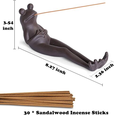 حامل عصا البخور من كاي، مخروط مبخرة سيراميك مصنوع يدويًا على شكل ضفدع لطيف مع عصي بخور من خشب الصندل، زينة ضفدع للتأمل/اليوغا/العلاج العطري/ديكور مكتب غرفة المعيشة المنزلية in Kuwait