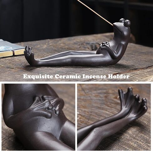 حامل عصا البخور من كاي، مخروط مبخرة سيراميك مصنوع يدويًا على شكل ضفدع لطيف مع عصي بخور من خشب الصندل، زينة ضفدع للتأمل/اليوغا/العلاج العطري/ديكور مكتب غرفة المعيشة المنزلية in Kuwait