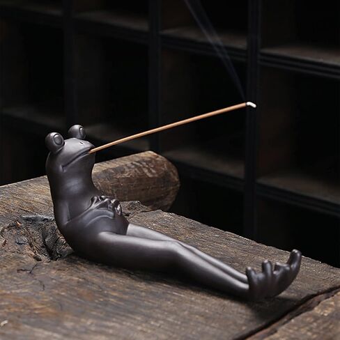 حامل عصا البخور من كاي، مخروط مبخرة سيراميك مصنوع يدويًا على شكل ضفدع لطيف مع عصي بخور من خشب الصندل، زينة ضفدع للتأمل/اليوغا/العلاج العطري/ديكور مكتب غرفة المعيشة المنزلية in Kuwait