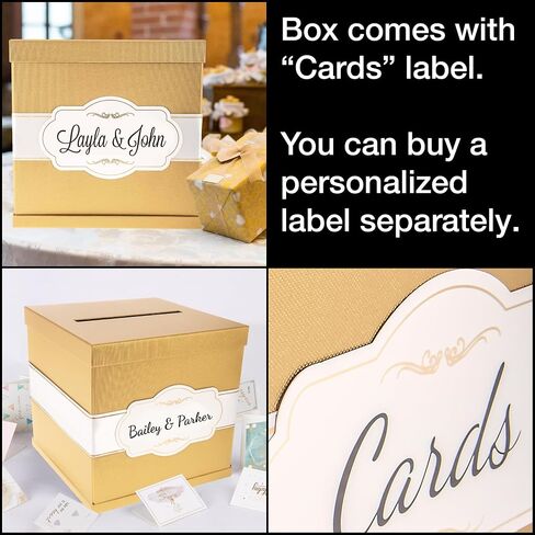 Merry Expressions Gift Card Box with 2 Black & White Ribbons in Gold Trim & Cards Label - 10"x10"x10" Large - for Weddings, Graduations, Birthdays or Baby Showers in Kuwait