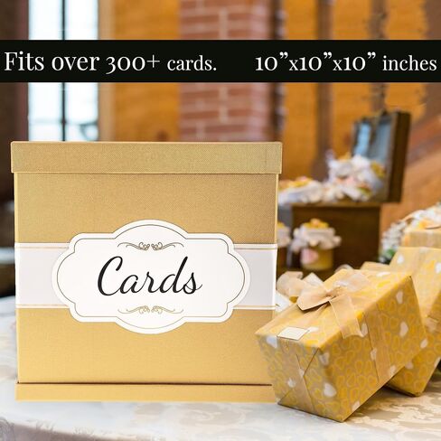 Merry Expressions Gift Card Box with 2 Black & White Ribbons in Gold Trim & Cards Label - 10"x10"x10" Large - for Weddings, Graduations, Birthdays or Baby Showers in Kuwait