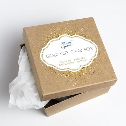Merry Expressions Gift Card Box with 2 Black & White Ribbons in Gold Trim & Cards Label - 10"x10"x10" Large - for Weddings, Graduations, Birthdays or Baby Showers in Kuwait