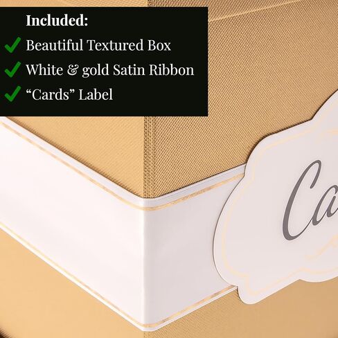 Merry Expressions Gift Card Box with 2 Black & White Ribbons in Gold Trim & Cards Label - 10"x10"x10" Large - for Weddings, Graduations, Birthdays or Baby Showers in Kuwait