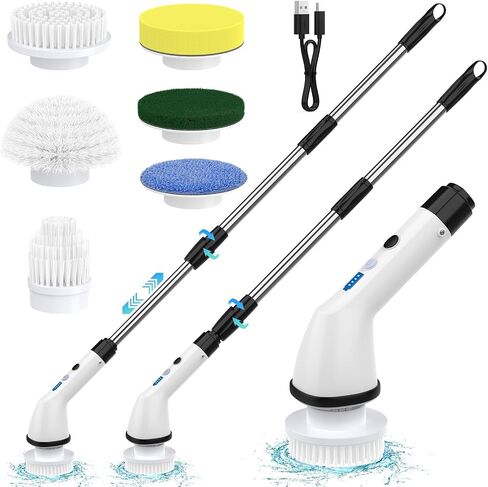 Versatile Cordless Electric Spin Scrubbers, Floor Tile 360 Power Scrubber Dual Speed with 6 Replaceable Heads and Adjustable Extension Handle for Efficient Bathroom Tub and Floor Cleaning in Saudi Arabia