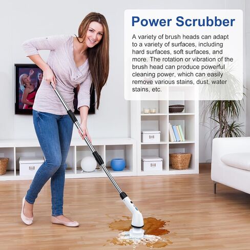 Versatile Cordless Electric Spin Scrubbers, Floor Tile 360 Power Scrubber Dual Speed with 6 Replaceable Heads and Adjustable Extension Handle for Efficient Bathroom Tub and Floor Cleaning in Saudi Arabia