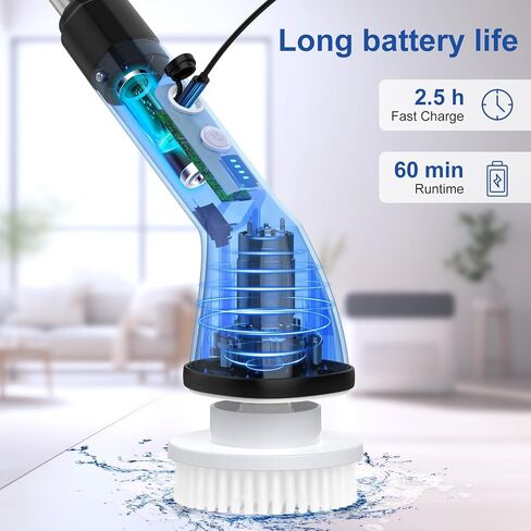 Versatile Cordless Electric Spin Scrubbers, Floor Tile 360 Power Scrubber Dual Speed with 6 Replaceable Heads and Adjustable Extension Handle for Efficient Bathroom Tub and Floor Cleaning in Saudi Arabia