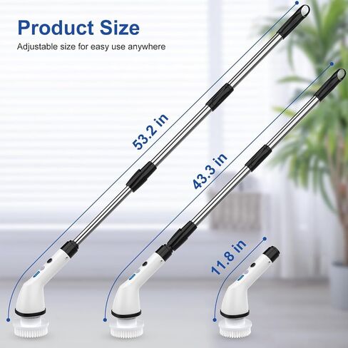 Versatile Cordless Electric Spin Scrubbers, Floor Tile 360 Power Scrubber Dual Speed with 6 Replaceable Heads and Adjustable Extension Handle for Efficient Bathroom Tub and Floor Cleaning in Saudi Arabia