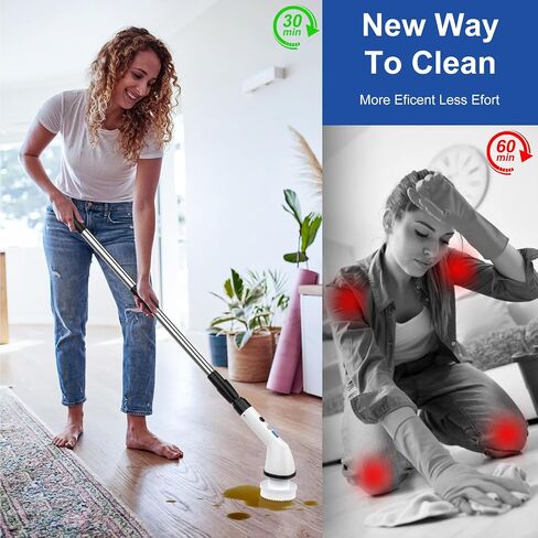 Versatile Cordless Electric Spin Scrubbers, Floor Tile 360 Power Scrubber Dual Speed with 6 Replaceable Heads and Adjustable Extension Handle for Efficient Bathroom Tub and Floor Cleaning in Saudi Arabia