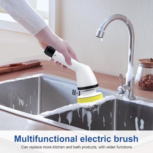 Versatile Cordless Electric Spin Scrubbers, Floor Tile 360 Power Scrubber Dual Speed with 6 Replaceable Heads and Adjustable Extension Handle for Efficient Bathroom Tub and Floor Cleaning in Saudi Arabia