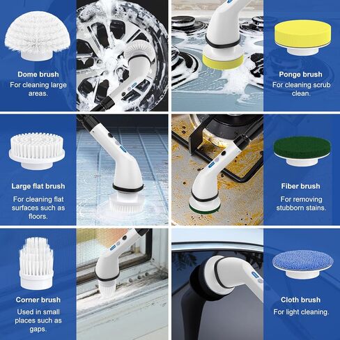 Versatile Cordless Electric Spin Scrubbers, Floor Tile 360 Power Scrubber Dual Speed with 6 Replaceable Heads and Adjustable Extension Handle for Efficient Bathroom Tub and Floor Cleaning in Saudi Arabia