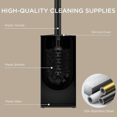FORIOUS Square Toilet Brush and Holder Set Matte Black, Heavy Duty 304 Stainless Steel Base & Handle Toilet Bowl Cleaners Brush and Holder, Toilet Brush Set for Bathroom Storage and Organization in Saudi Arabia