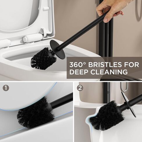 FORIOUS Square Toilet Brush and Holder Set Matte Black, Heavy Duty 304 Stainless Steel Base & Handle Toilet Bowl Cleaners Brush and Holder, Toilet Brush Set for Bathroom Storage and Organization in Saudi Arabia