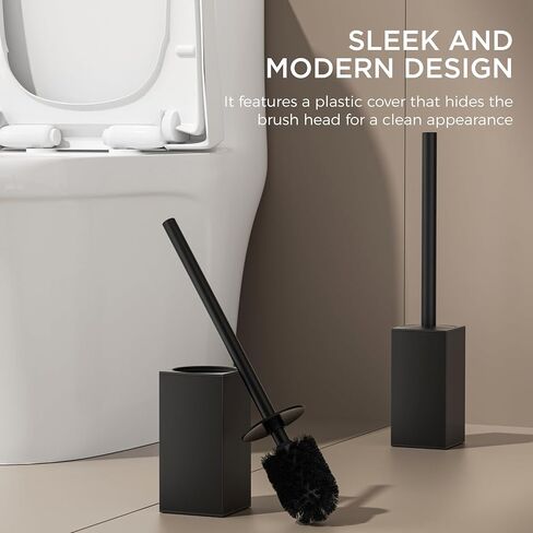FORIOUS Square Toilet Brush and Holder Set Matte Black, Heavy Duty 304 Stainless Steel Base & Handle Toilet Bowl Cleaners Brush and Holder, Toilet Brush Set for Bathroom Storage and Organization in Saudi Arabia