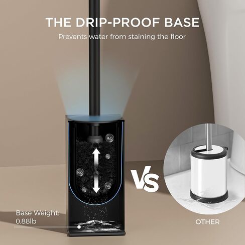 FORIOUS Square Toilet Brush and Holder Set Matte Black, Heavy Duty 304 Stainless Steel Base & Handle Toilet Bowl Cleaners Brush and Holder, Toilet Brush Set for Bathroom Storage and Organization in Saudi Arabia