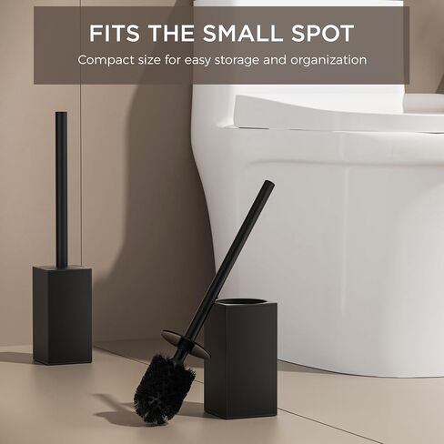 FORIOUS Square Toilet Brush and Holder Set Matte Black, Heavy Duty 304 Stainless Steel Base & Handle Toilet Bowl Cleaners Brush and Holder, Toilet Brush Set for Bathroom Storage and Organization in Saudi Arabia