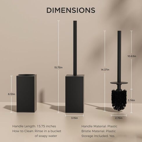 FORIOUS Square Toilet Brush and Holder Set Matte Black, Heavy Duty 304 Stainless Steel Base & Handle Toilet Bowl Cleaners Brush and Holder, Toilet Brush Set for Bathroom Storage and Organization in Saudi Arabia