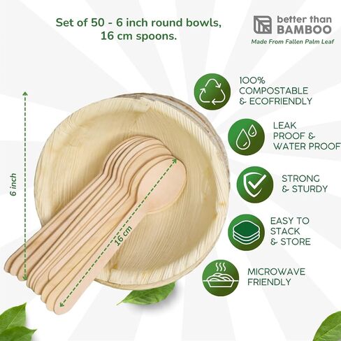 50 2oz Disposable Round Palm Cups - Bowls or Wood Bowls. Heavy Duty, 100% Compostable & Biodegradable Eco Friendly Party Ramekins (2 oz) in Saudi Arabia