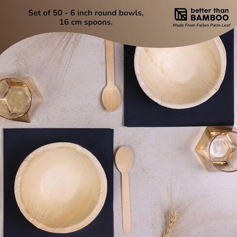 50 2oz Disposable Round Palm Cups - Bowls or Wood Bowls. Heavy Duty, 100% Compostable & Biodegradable Eco Friendly Party Ramekins (2 oz) in Saudi Arabia