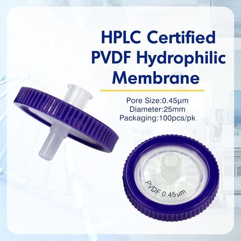 Syringe Filters PVDF Hydrophilic Filtration 0.45um 13mm Membrane Diameter Lab PVDF Membrane Disc Non-Sterile by Labfil, Pack of 100 in Kuwait
