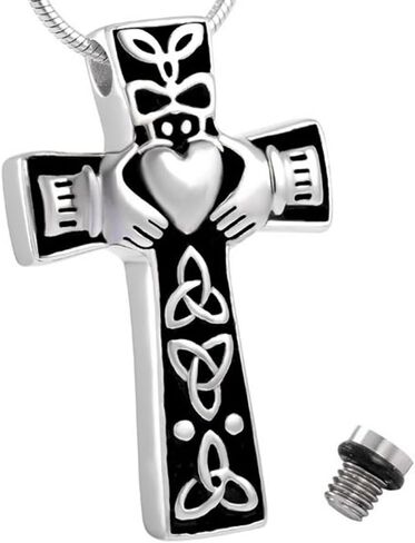 Celtic Cross Claddagh Urn Necklace for Ashes - Cremation Memorial Keepsake - Funnel Fill Kit Included in Saudi Arabia