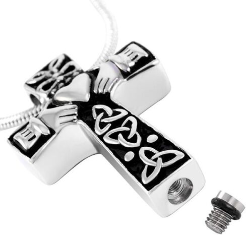 Celtic Cross Claddagh Urn Necklace for Ashes - Cremation Memorial Keepsake - Funnel Fill Kit Included in Saudi Arabia