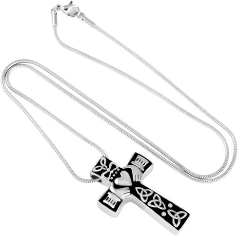 Celtic Cross Claddagh Urn Necklace for Ashes - Cremation Memorial Keepsake - Funnel Fill Kit Included in Saudi Arabia
