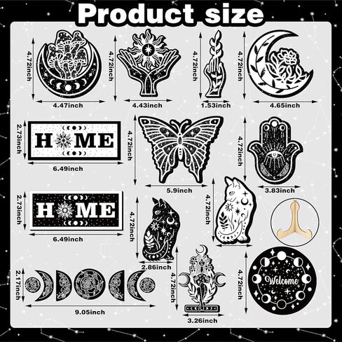 19 قطعة ديكور صينية متدرجة مجموعة خشبية القط فراشة القوطية بوهو القمر مراحل الساحرة طبقات صينية الزينة خمر مزرعة علامة المنزل ريفي أسود أبيض الخشب علامة لديكور المنزل الجدول in Kuwait