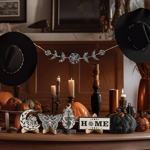 19 قطعة ديكور صينية متدرجة مجموعة خشبية القط فراشة القوطية بوهو القمر مراحل الساحرة طبقات صينية الزينة خمر مزرعة علامة المنزل ريفي أسود أبيض الخشب علامة لديكور المنزل الجدول in Kuwait