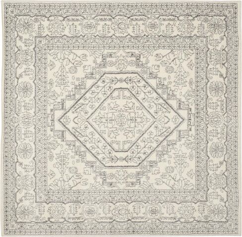 SAFAVIEH Adirondack Collection 6' Square Ivory / Silver ADR108B Oriental Medallion Non-Shedding Living Room Bedroom Dining Home Office Area Rug in Saudi Arabia
