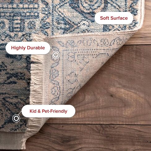 سجادة NuLOOM Harriet Vintage Medallion هامش المنطقة - 2x3 سجادة مميزة تقليدية باللون الأزرق الفاتح/متعددة الألوان لغرفة المعيشة وغرفة النوم وغرفة الطعام ومدخل المطبخ in Saudi Arabia