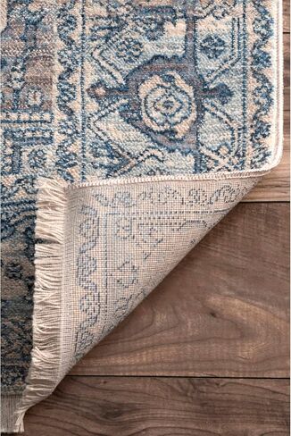 سجادة NuLOOM Harriet Vintage Medallion هامش المنطقة - 2x3 سجادة مميزة تقليدية باللون الأزرق الفاتح/متعددة الألوان لغرفة المعيشة وغرفة النوم وغرفة الطعام ومدخل المطبخ in Saudi Arabia