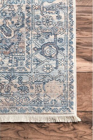 سجادة NuLOOM Harriet Vintage Medallion هامش المنطقة - 2x3 سجادة مميزة تقليدية باللون الأزرق الفاتح/متعددة الألوان لغرفة المعيشة وغرفة النوم وغرفة الطعام ومدخل المطبخ in Saudi Arabia