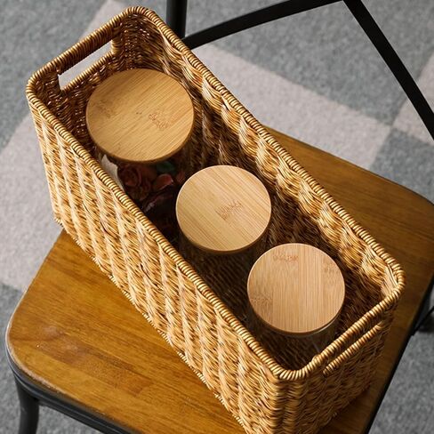 سلة مهملات من الخوص البلاستيكية، سلة مهملات منسوجة مع 60 كيس قمامة، سلة مهملات الحمام البنية، سلة مهملات كبيرة، سلة مهملات ضيقة ضيقة لمكتب الغسيل (15 * 6 * 10 بوصة) in Kuwait