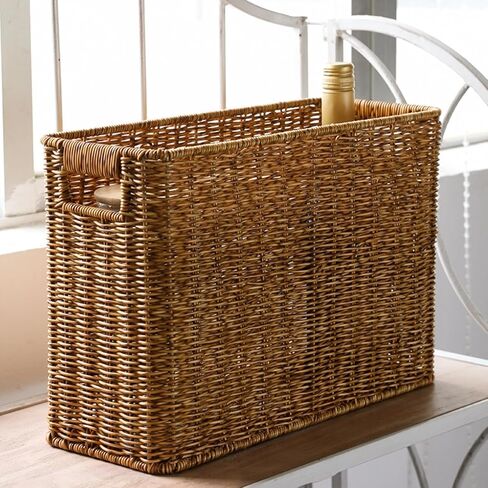 سلة مهملات من الخوص البلاستيكية، سلة مهملات منسوجة مع 60 كيس قمامة، سلة مهملات الحمام البنية، سلة مهملات كبيرة، سلة مهملات ضيقة ضيقة لمكتب الغسيل (15 * 6 * 10 بوصة) in Kuwait