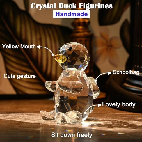 IFOLAINA تماثيل بطة كريستال تحمل حقيبة مدرسية تمثال صغير هدايا العودة إلى المدرسة تماثيل بطة زجاجية تماثيل حيوانات صغيرة مصنوعة يدويًا هدية رائعة للأطفال in Kuwait