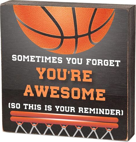 لافتة صندوق خشبي ملهمة لديكور مكتب المنزل (5 × 5 بوصات) - لافتة طاولة تحفيزية بموضوع كرة السلة لغرفة الأطفال وغرفة الأطفال وغرفة اللعب والفصول الدراسية - في وقت ما تنسى أنك رائع، لذا فهذا هو تذكيرك (TongMu-05) in Kuwait