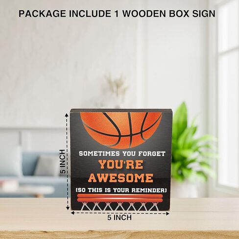 لافتة صندوق خشبي ملهمة لديكور مكتب المنزل (5 × 5 بوصات) - لافتة طاولة تحفيزية بموضوع كرة السلة لغرفة الأطفال وغرفة الأطفال وغرفة اللعب والفصول الدراسية - في وقت ما تنسى أنك رائع، لذا فهذا هو تذكيرك (TongMu-05) in Kuwait