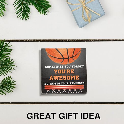 لافتة صندوق خشبي ملهمة لديكور مكتب المنزل (5 × 5 بوصات) - لافتة طاولة تحفيزية بموضوع كرة السلة لغرفة الأطفال وغرفة الأطفال وغرفة اللعب والفصول الدراسية - في وقت ما تنسى أنك رائع، لذا فهذا هو تذكيرك (TongMu-05) in Kuwait