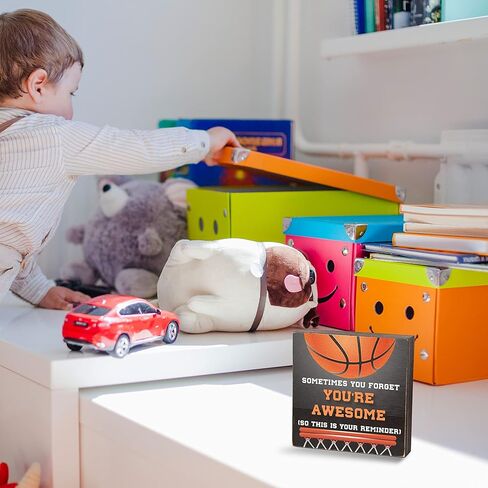 لافتة صندوق خشبي ملهمة لديكور مكتب المنزل (5 × 5 بوصات) - لافتة طاولة تحفيزية بموضوع كرة السلة لغرفة الأطفال وغرفة الأطفال وغرفة اللعب والفصول الدراسية - في وقت ما تنسى أنك رائع، لذا فهذا هو تذكيرك (TongMu-05) in Kuwait