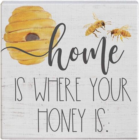 Simply Said, INC Small Talk Bee Sign - Home is Where Your Honey is - 5.25 x 5.25 inch Wood Sign - Honey Bee Decor - Gift for Bee Lovers - Made in USA - STS1295 in Saudi Arabia