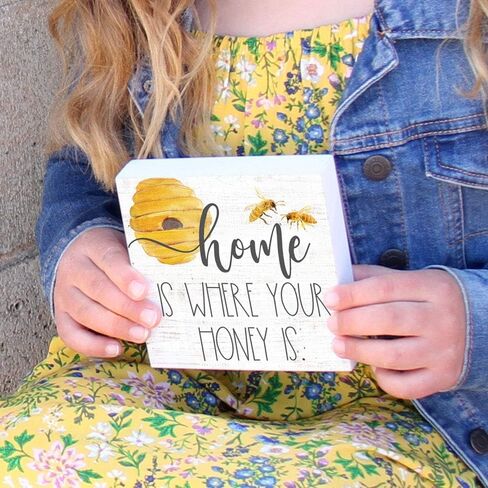 Simply Said, INC Small Talk Bee Sign - Home is Where Your Honey is - 5.25 x 5.25 inch Wood Sign - Honey Bee Decor - Gift for Bee Lovers - Made in USA - STS1295 in Saudi Arabia