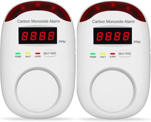 قم بتوصيل أجهزة كشف أول أكسيد الكربون، إنذار ثاني أكسيد الكربون على الحائط مع شاشة رقمية صوتية ومصابيح LED دقيقة وسهلة القراءة، إنذار مراقبة ثاني أكسيد الكربون Vzmcov وزر اختبار في الطابق السفلي للمنزل، المطبخ، المكتب، الفندق، غرفة النوم - قطعتان in Kuwait